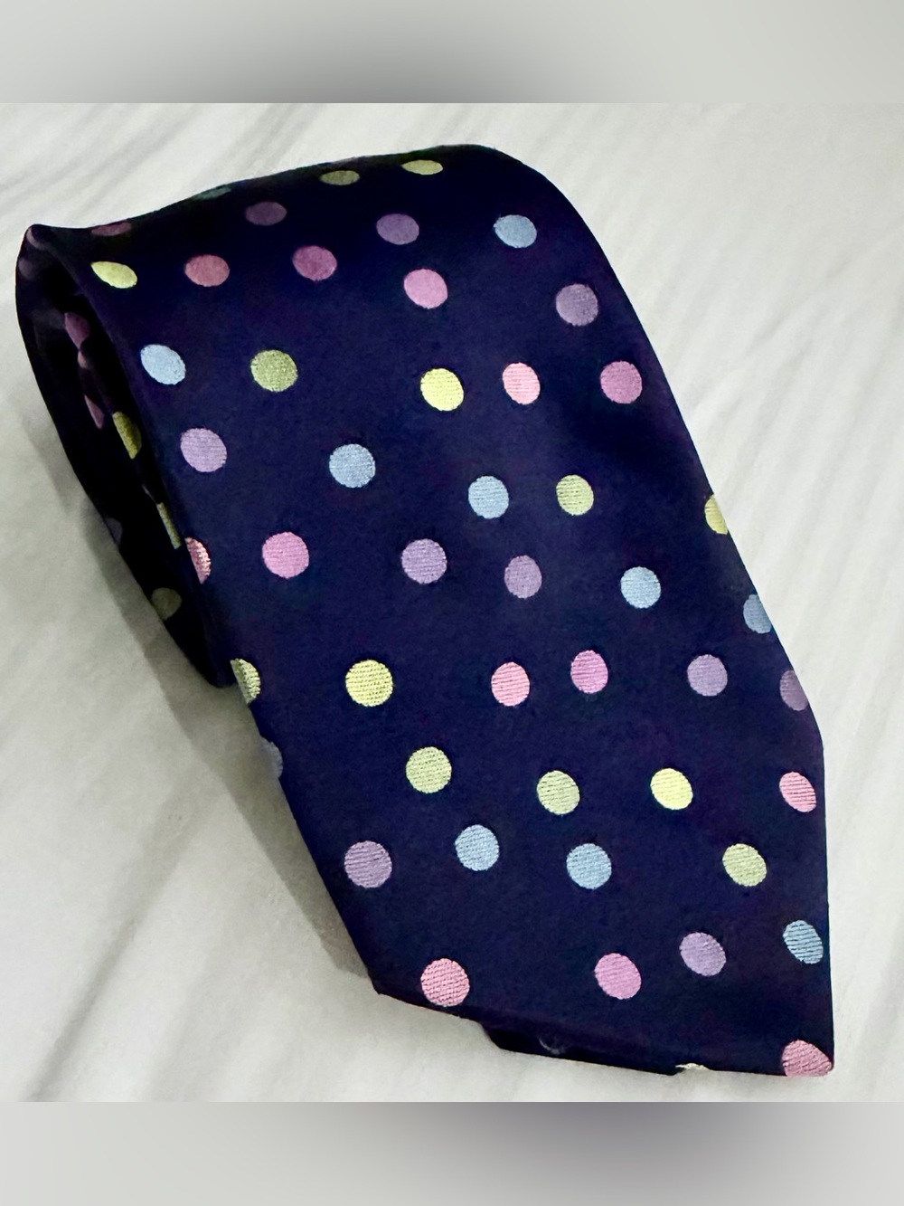 Ted Baker London 100% Silk Tie Navy Multicolor Polka Dot Hand Tailored USA